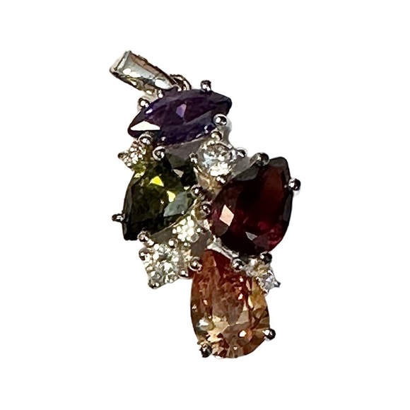 NVC Colorful Silver Tone Jeweled Crystal Teardrop Pendant - Picture 1 of 4